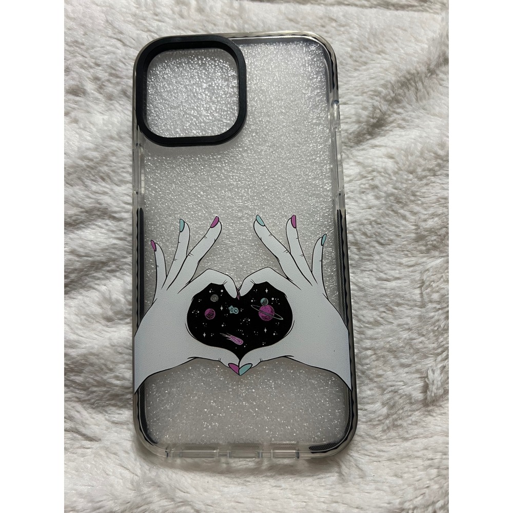 Clear‎ Sparkle Galaxy Heart Hands Phone Case for iPhone 13 Pro Max Glitter